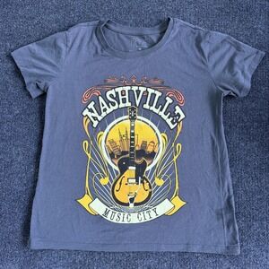 Nashville Music City Freeze Shirt Womens Medium Blue Guitar Graphic Tee T-Shirt